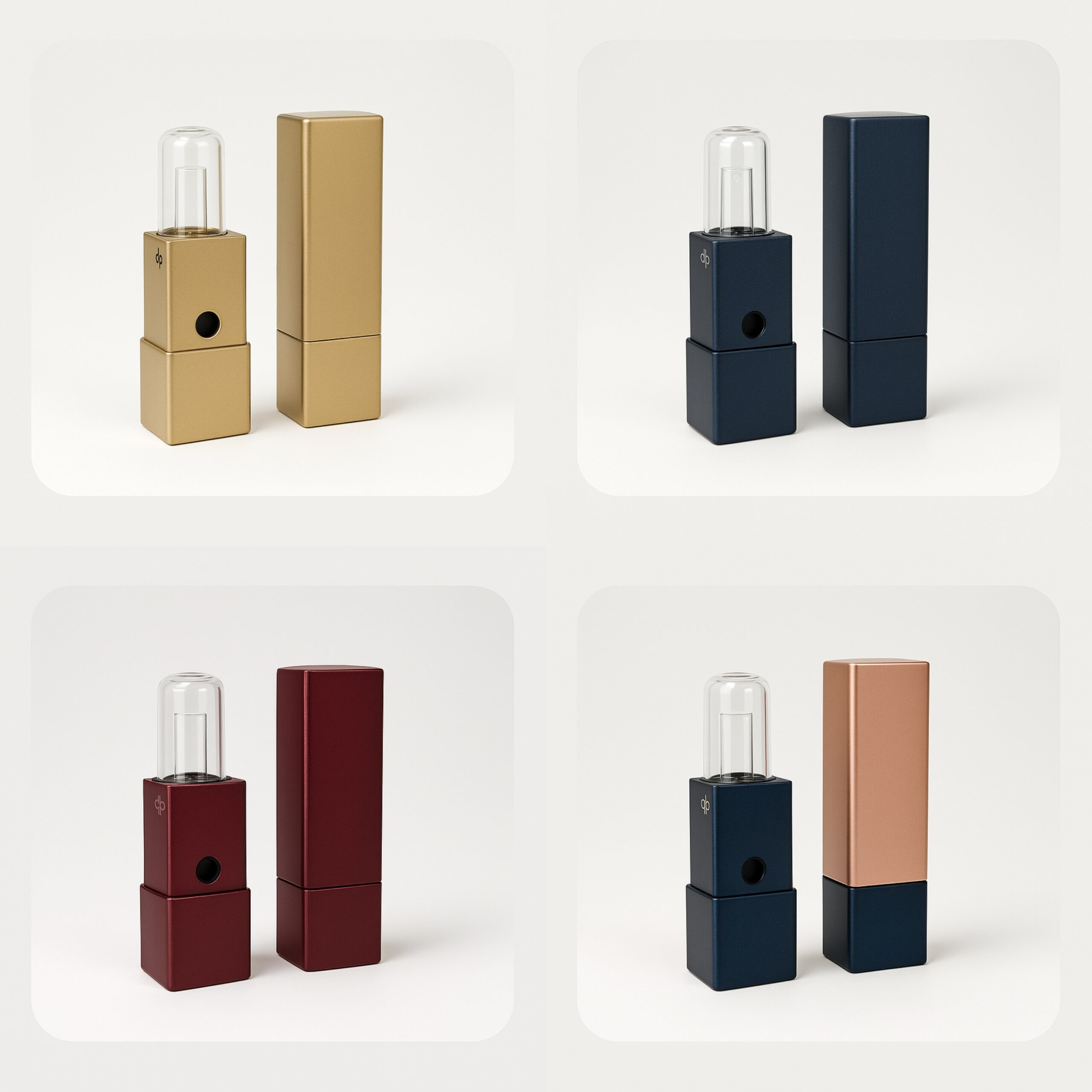 Device colorways — example finishes: gold, navy, burgundy, rose/navy